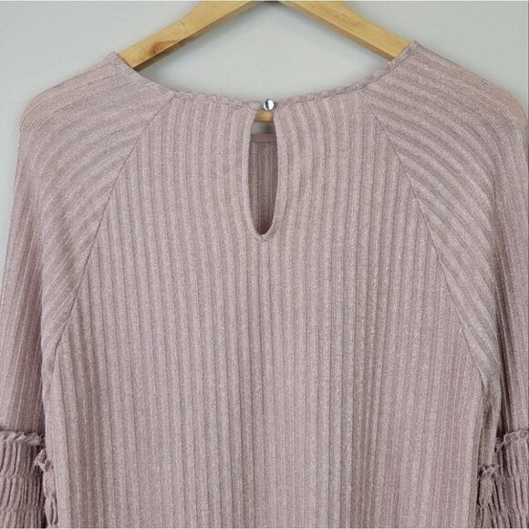 1. State Smocked Sleeve Ribbed Blouse Shadow Pink Long Sleeve Metallic L - Picture 8 of 13